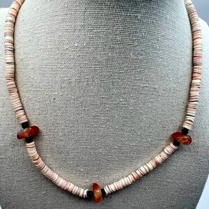 Vintage Natural Shell & Carnelian Bead Necklace.  A25